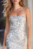 Laden Sie das Bild in den Galerie-Viewer, Glitzer Silber Enges Paillettens Kurze Cocktail Kleid mit Schlitz
