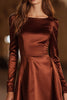 Laden Sie das Bild in den Galerie-Viewer, Kaffee A Linie Satin Boat Neck Kurze Cocktail Kleid mit Ärmel