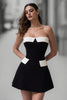 Laden Sie das Bild in den Galerie-Viewer, Schwarz und Weiß Satin A Linie Trägerlos Kurze Cocktail Kleid
