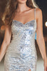 Laden Sie das Bild in den Galerie-Viewer, Glitzer Silber Paillettens Enges Kurze Cocktail Kleid mit Schlitz