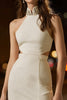 Laden Sie das Bild in den Galerie-Viewer, Elfenbein Enges Hoher Hals Cut Out Kurze Cocktail Kleid mit Schlitz