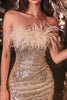 Laden Sie das Bild in den Galerie-Viewer, Glitzer Gold Paillettens Enges Kurze Cocktail Kleid mit Federn