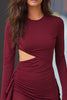 Laden Sie das Bild in den Galerie-Viewer, Bordeaux Satin Enges Cut Out Kurze Cocktail Kleid mit Ärmel