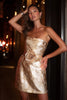 Laden Sie das Bild in den Galerie-Viewer, Glitzer Champagner Jacquard Trägerlos Kurze Cocktail Kleid