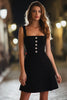 Laden Sie das Bild in den Galerie-Viewer, Glitzer Schwarz Tweed Square Neck Kurze Cocktail Kleid