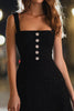 Laden Sie das Bild in den Galerie-Viewer, Glitzer Schwarz Tweed Square Neck Kurze Cocktail Kleid