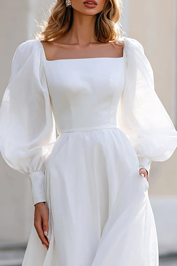 Elfenbein Square Neck A Line Puffärmel Bodenlanges Brautkleid