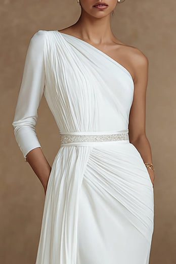 Elfenbein Ein Schulter 3/4 Ärmel Kurze Schleppe Brautkleid mit Seitenumhang