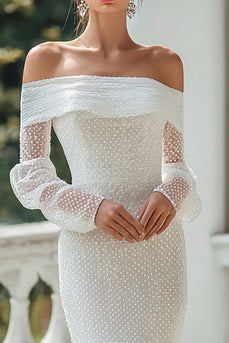 Elfenbein Schulterfreie Schleppe Langarm Brautkleid