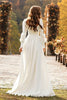 Laden Sie das Bild in den Galerie-Viewer, Einfaches Elfenbein Square Neck Langarm A Line Kurze Schleppe Brautkleid