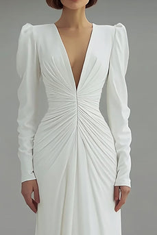 Elfenbein Sheath V Ausschnitt Langarm Kurze Schleppe Brautkleid