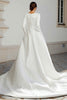 Laden Sie das Bild in den Galerie-Viewer, Elfenbein Jacquard Kurze Schleppe A-Linie Brautkleid mit langen Ärmeln