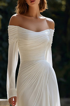 Elfenbein Schulterfreie Langarm Sheath Schleppe Train Brautkleid