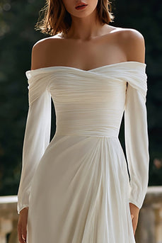 Elfenbein Schulterfreie Sheath Kurze Schleppe Brautkleid mit Ärmeln