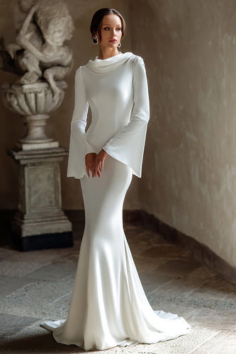 Elfenbein Meerjungfrau Cowl Neck Kurze Schleppe Vintage Brautkleid mit Ärmeln