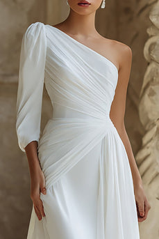 Elfenbein Ein Schulter Kurze Schleppe Brautkleid mit Ärmeln