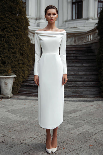 Elfenbein Sheath Satin Schulterfreie Langes Verlobungskleid