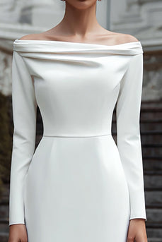 Elfenbein Sheath Satin Schulterfreie Langes Verlobungskleid