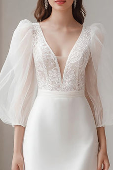 Elfenbein V Ausschnitt Bodycon Kurzes Brautkleid mit Spitze