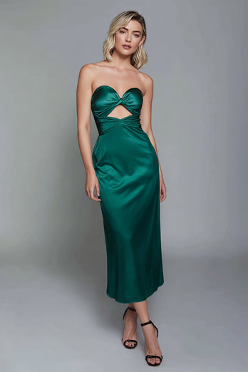 Dunkelgrün Schatz Etui Satin Knöchellänge Formelle Kleid