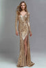 Laden Sie das Bild in den Galerie-Viewer, Glitter Gold Sequin V Ausschnitt Meerjungfrau Maxi Formelle Kleid mit Schlitz