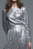 Laden Sie das Bild in den Galerie-Viewer, Glitter Silber Pailletten Maxi Formelle Kleid mit Ärmel