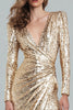 Laden Sie das Bild in den Galerie-Viewer, Glitter Gold V Ausschnitt Pailletten Etui Maxi Formelle Kleid mit Schlitz