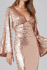 Laden Sie das Bild in den Galerie-Viewer, Glitter Rose Gold V Ausschnitt Pailletten Meerjungfrau Maxi Formelle Kleid