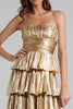 Laden Sie das Bild in den Galerie-Viewer, Glitter Gold Metallic Plissee A Linie Ruffled Maxi Formelle Kleid