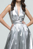 Laden Sie das Bild in den Galerie-Viewer, Glitter Silber Metallic A Linie V Ausschnitt Maxi Formelle Kleid