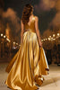 Laden Sie das Bild in den Galerie-Viewer, Gold V-Ausschnitt Satin Meerjungfrau Langes Formelle Kleid mit Cape