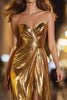 Laden Sie das Bild in den Galerie-Viewer, Glitzer Gold Herz-Ausschnitt Metallic Langes Formelle Kleid mit Schlitz