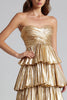 Laden Sie das Bild in den Galerie-Viewer, Glitzer Gold Herz-Ausschnitt Metallic Plissiert Rüschen Langes Formelle Kleid