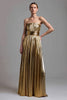 Laden Sie das Bild in den Galerie-Viewer, Glitzer Gold A-Linie Metallic Plissiert Trägerlos Langes Formelle Kleid