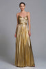 Laden Sie das Bild in den Galerie-Viewer, Glitzer Gold A-Linie Metallic Plissiert Langes Formelle Kleid