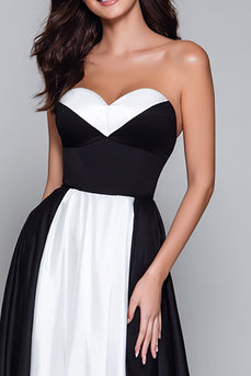 Schwarz und Weiß Herz-Ausschnitt A Linie Lang Formelle Kleid