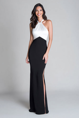 Schwarz und Weiß Meerjungfrau Neckholder Lang Formelle Kleid mit Schlitz