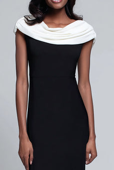 Einfaches Schwarz und Weiß Etui Satin Lang Formelle Kleid