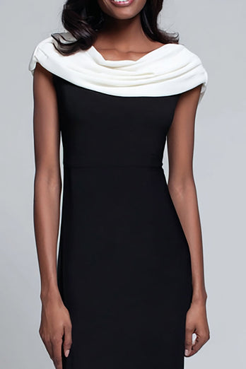 Einfaches Schwarz und Weiß Etui Satin Lang Formelle Kleid