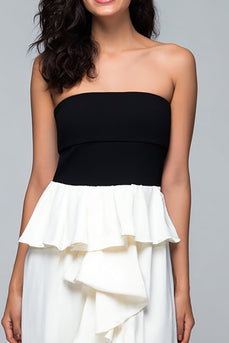 Schwarz und Weiß Trägerlos High-Low Formelle Kleid mit Rüschen