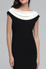 Laden Sie das Bild in den Galerie-Viewer, Schwarz und Weiß Boat Ausschnitt Etui Lang Satin Formelle Kleid
