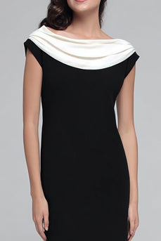 Schwarz und Weiß Boat Ausschnitt Etui Lang Satin Formelle Kleid