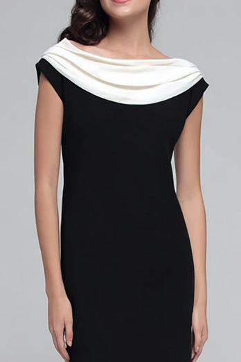Schwarz und Weiß Boat Ausschnitt Etui Lang Satin Formelle Kleid