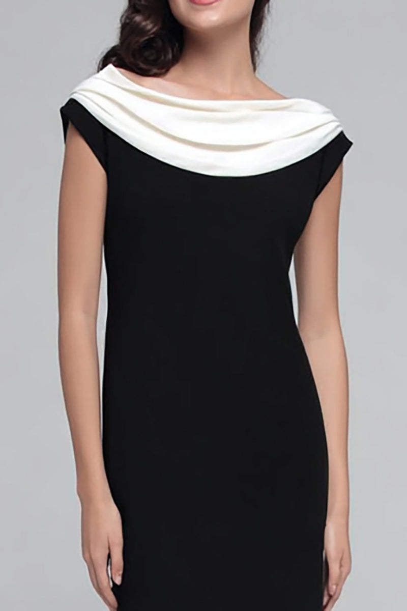 Laden Sie das Bild in den Galerie-Viewer, Schwarz und Weiß Boat Ausschnitt Etui Lang Satin Formelle Kleid