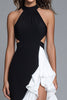 Laden Sie das Bild in den Galerie-Viewer, Schwarz und Weiß Neckholder Cut-Out Lang Formelle Kleid mit Rüschen