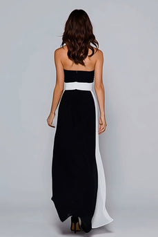 Schwarz und Weiß Trägerlos Etui Ruched Lang Formelle Kleid
