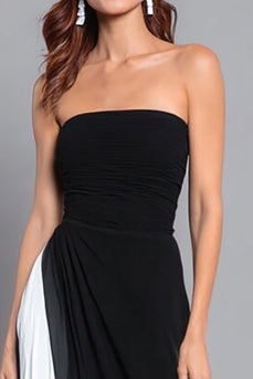 Schwarz und Weiß Etui Trägerlos Ruched Lang Formelle Kleid
