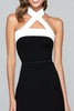 Laden Sie das Bild in den Galerie-Viewer, Schwarz und Weiß Etui Neckholder Tea Length Formelle Kleid mit Schlitz