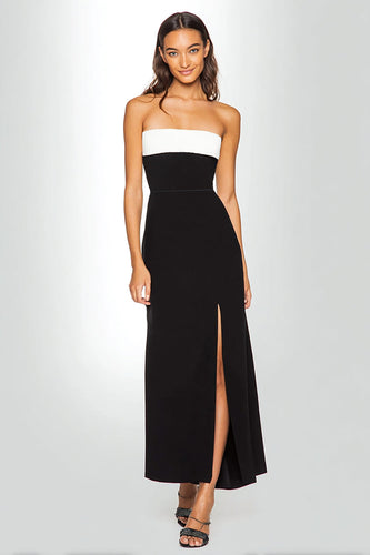Schwarz und Weiß Trägerlos Etui Knöchellänge Formelle Kleid mit Schlitz