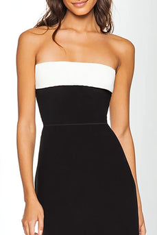 Schwarz und Weiß Trägerlos Etui Knöchellänge Formelle Kleid mit Schlitz